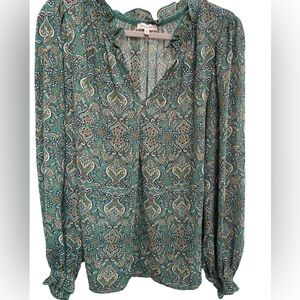 Max studio silky blouse large EUC ruffles paisley